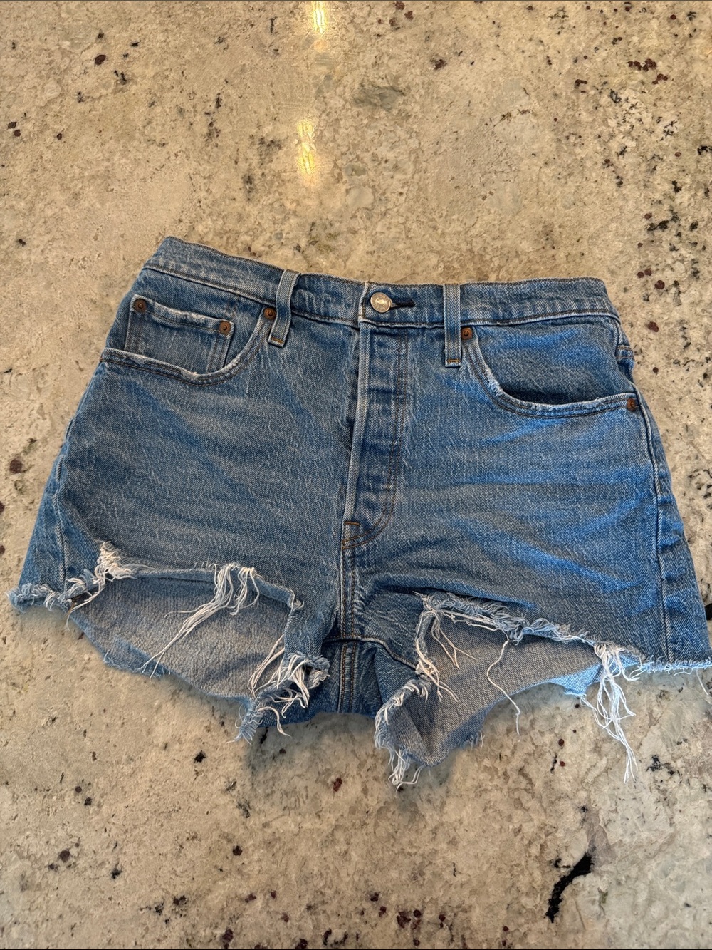 Levi's 501 Light Blue Distressed Cutoff Denim Shorts